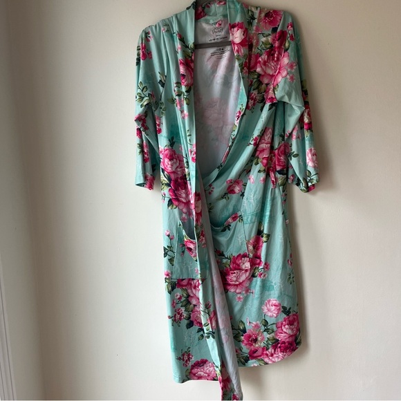 Posh Peanut Floral Maternity Robe Large Mint Green Pink Roses Hospital Outfit - Picture 4 of 9